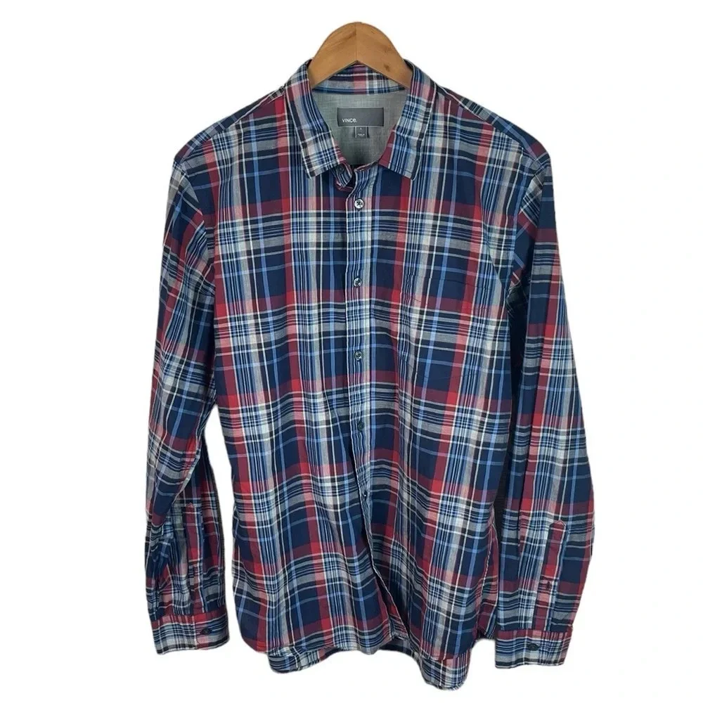BF1370 Mens VINCE Trendy Plaid Business Casual Button Down Shirt L